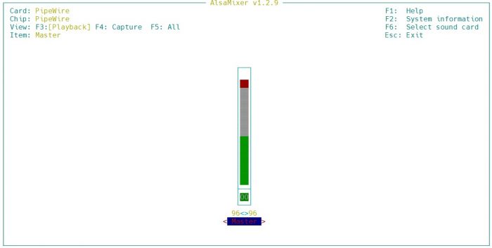 Textbasierte Grafik des alsamixer